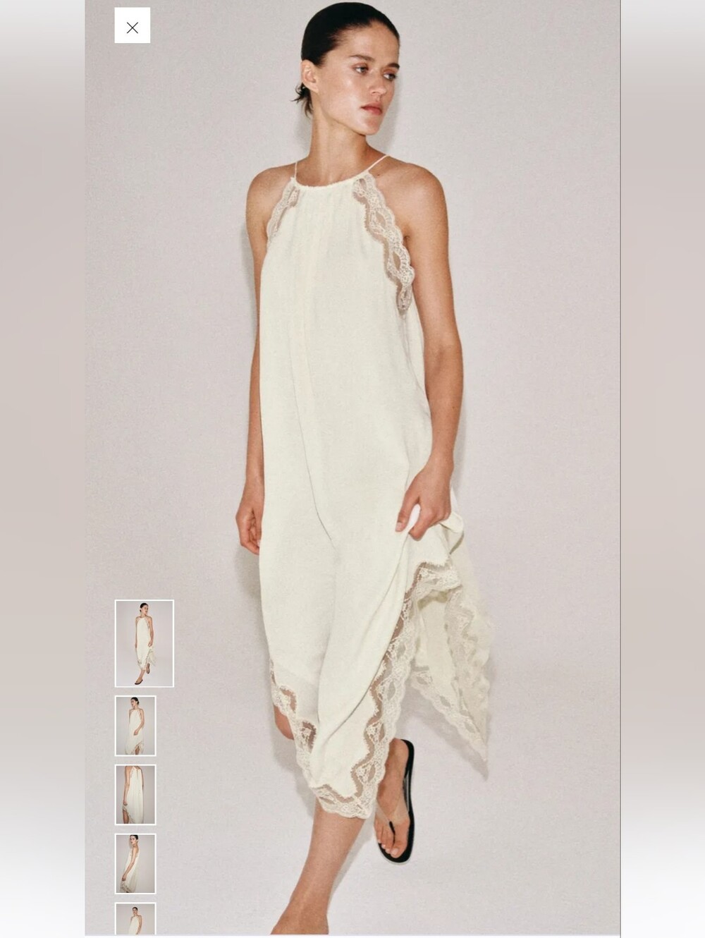 Zara Cream Asymmetrical Lace-Trim Midi Dress - Picture 2 of 13